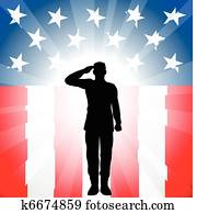 patriótico, soldado, saudação