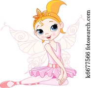 söt, fe, ballerina, sittande