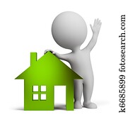 3d, piccolo, persone, -, casa bicchiere