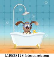 Dog with diving mask in bathroom Dog with diving mask in bathroom