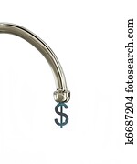 Faucet with dollar isolated on white background