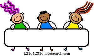 feliz, bandera, niños