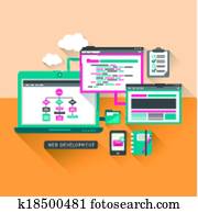 flache, design, begriff, von, webentwicklung flache, design, begriff, von, webentwicklung