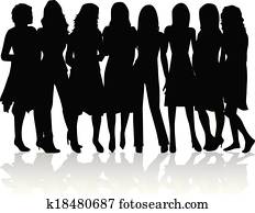 group of women - black silhouettes group of women - black silhouettes
