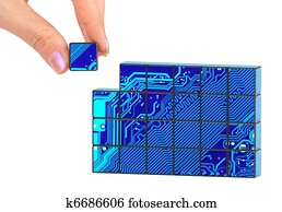 Hand and technology puzzle