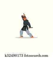 Japanese Kama martial arts. Vector Illustration. Japanese Kama martial arts. Vector Illustration.