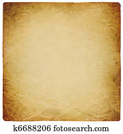 Ornated vintage square shaped paper sheet. Isolated on white.