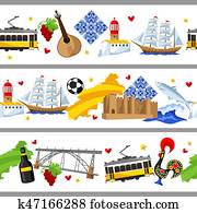 portugal, seamless, borders., português, nacional, tradicional, símbolos, e, objetos portugal, seamless, borders., português, nacional, tradicional, símbolos, e, objetos
