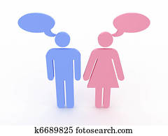 Signs of man and woman talking. 3D