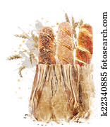 Watercolor Image Of Bread Loaves Watercolor Image Of Bread Loaves