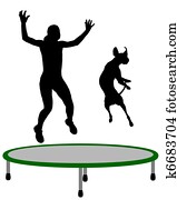 여자, 와..., 개, trampoline