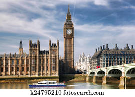 Big Ben with bridge in London, England