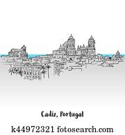 cadiz, portugal, panorama, cartão cumprimento