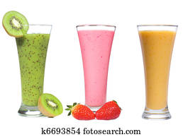 diferente, smoothie, com, frutas, e, bagas
