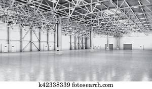Empty warehouse in white color. 3d illustration