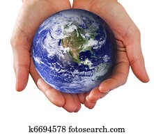 Human Hand Holding the World in Hands