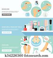 Manicure Pedicure Tools 3 Flat Banners Manicure Pedicure Tools 3 Flat Banners