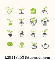 plant and sprout growing icons flat line design vector plant and sprout growing icons flat line design vector