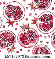 Pomegranate watercolor and ink pattern Pomegranate watercolor and ink pattern