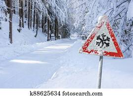 תמרור, מזהיר, של, קרח, ו, השלג, ב, חורף