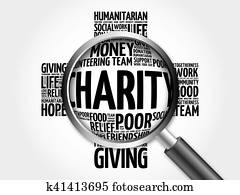 Charity word cloud with magnifying glass