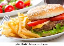 hamburger with fries hamburger with fries