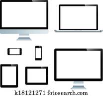laptop,, smartphone,, tablet,, computer,, הצג, הפרד, בלבן, רקע