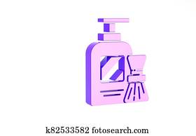 Purple Shaving gel foam and brush icon isolated on white background. Shaving cream. Minimalism concept. 3d illustration 3D render Purple Shaving gel foam and brush icon isolated on white background. Shaving cream. Minimalism concept. 3d illustration 3D render