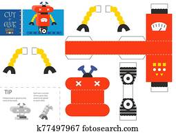 schneiden, und, klebstoff, roboter, spielzeug, vektor, illustration., papier, handwerk, und, diy, erzieherisch, arbeitsblatt schneiden, und, klebstoff, roboter, spielzeug, vektor, illustration., papier, handwerk, und, diy, erzieherisch, arbeitsblatt
