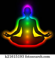 Silhouette of woman in meditation, energy body, aura, chakras Silhouette of woman in meditation, energy body, aura, chakras