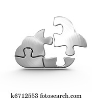 A metal cloud computing jigsaw with a detached piece