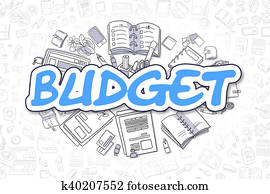 budget, -, gekritzel, blau, inscription., geschaefts, concept.