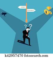 eerlijk, of, oneerlijk, businessman., zakenman, confused.