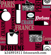 seamless, תבנית, עם, בשם, ו, קוסמטיקה, ראטרו, רקע