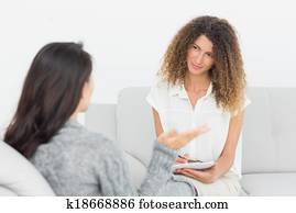 terapeuta, escutar, para, dela, falando, paciente