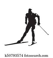 Cross country skiing, abstract vector skier silhouette Cross country skiing, abstract vector skier silhouette