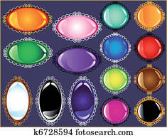 glanzend, antieke, frame, knoop, set