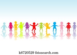 Group of colored stylized children playing Group of colored stylized children playing