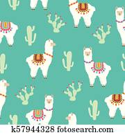 lhama, alpaca, e, cacto, seamless, padrão