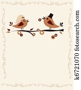 married birds on a branch, invitation template married birds on a branch, invitation template
