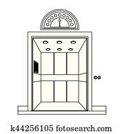 monochrome contour with elevator opened door monochrome contour with elevator opened door