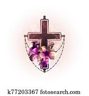 Religion, death, funeral, cross, candles, flowers. Vector Religion, death, funeral, cross, candles, flowers. Vector