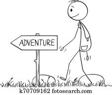 vektor, karikatur, von, mann, oder, wanderer, mit, ranzen, wandern, auf, abenteuer, in, natur vektor, karikatur, von, mann, oder, wanderer, mit, ranzen, wandern, auf, abenteuer, in, natur