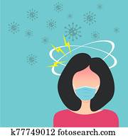 wuhan, coronavirus, 2019-ncov, concept., nő, hord, surgical maszk, vektor, ábra