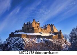 טירה של אדינבורג, ב, חורף, שקיעה