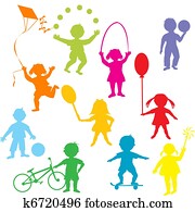 צבע, ילדים, צלליות, לשחק