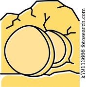 abierto, ataúd, amarillo, color, icon., cueva, con, grande, piedra, en, entrance., resurrección, day., jesucristo, es, risen., pascua, sunday., biblia, narrative., evangelio, story., aislado, vector, ilustración