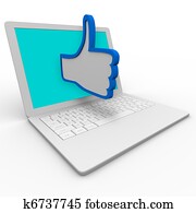 el pulgar está subido, símbolo, en, computadora de computadora portátil, bueno, internet, revisión