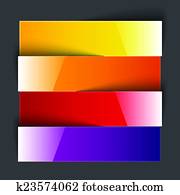 Infographics rainbow shiny paper stripe banners with shadows on dark grey background