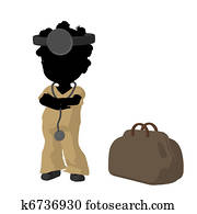 klein, afrikanischer amerikaner, doktor, mädchen, abbildung, silhouette